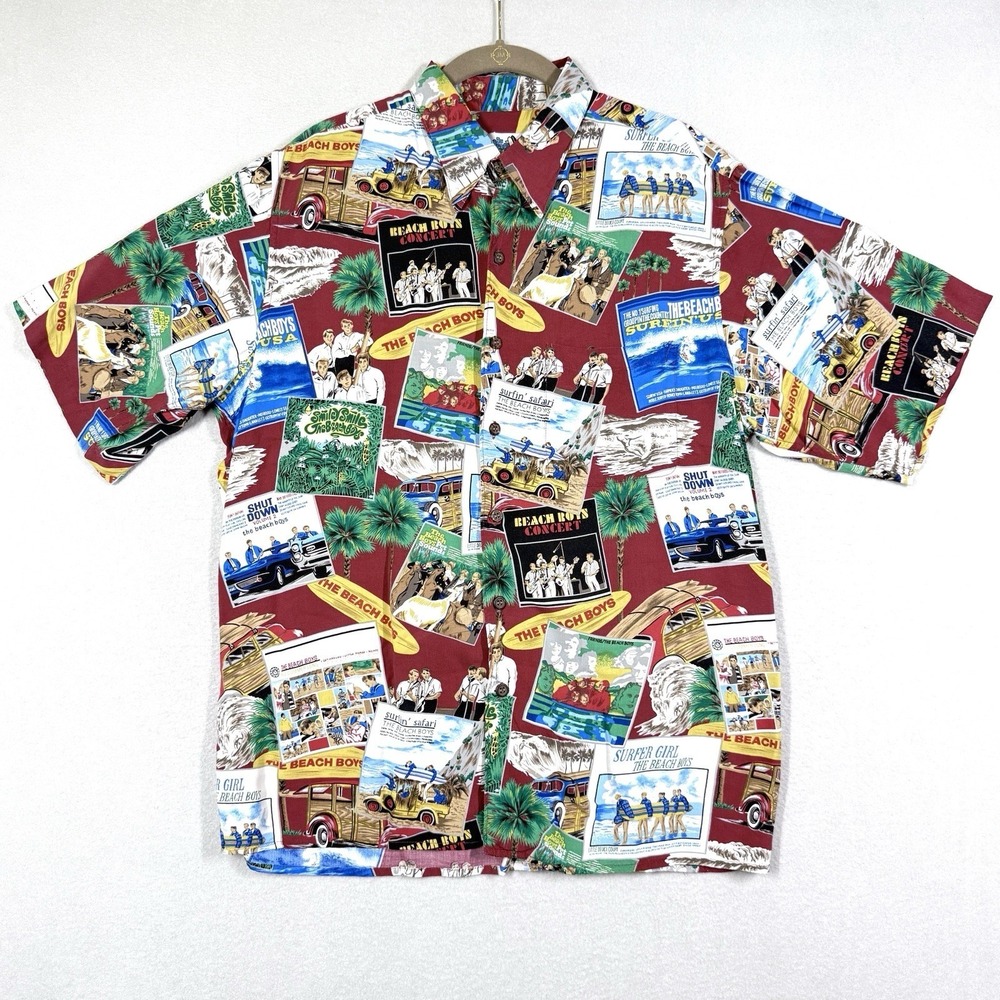 Vintage Reyn Spooner Beach Boys Hawaiian Shirt Mens Medium Rayon‎ Surf Records